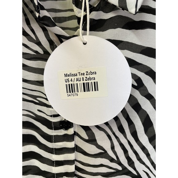 NWT Princess Polly Zebra Short Sleeve Button Down Tunic Blouse Size 4 - Picture 6 of 10